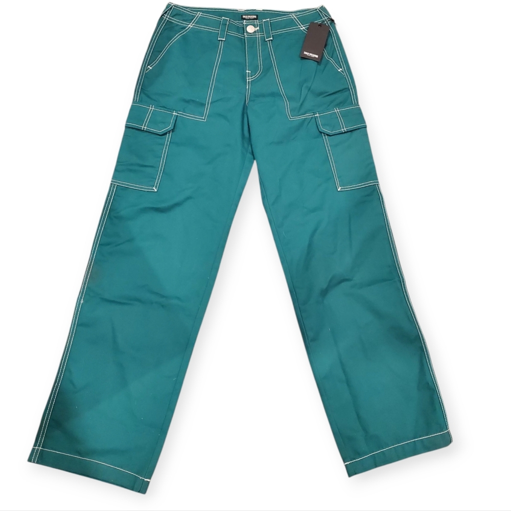 NWT True Religion Adventurine Green Single Needle Military Cargo Pants - Picture 2 of 16